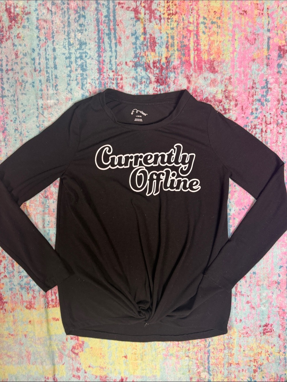 💙art class Black Long Sleeve Top with "Currently Offline" Script